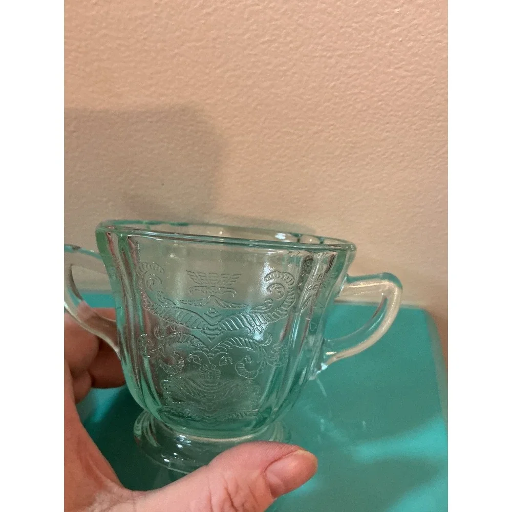 Indiana Glass Recollection Teal Madrid Cream and Sugar Set Vintage‎ Style USA